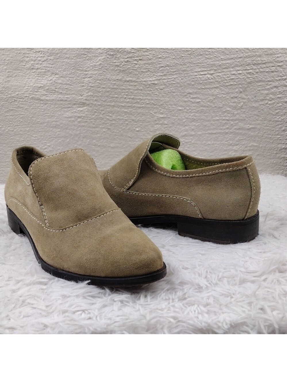 Free People Brady Tan Suede Leather Pointed-Toe Low Stacked Heel Slip On Shoe